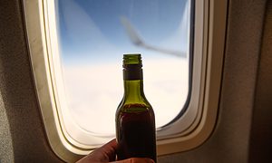 A bottle of wine onboard airplane