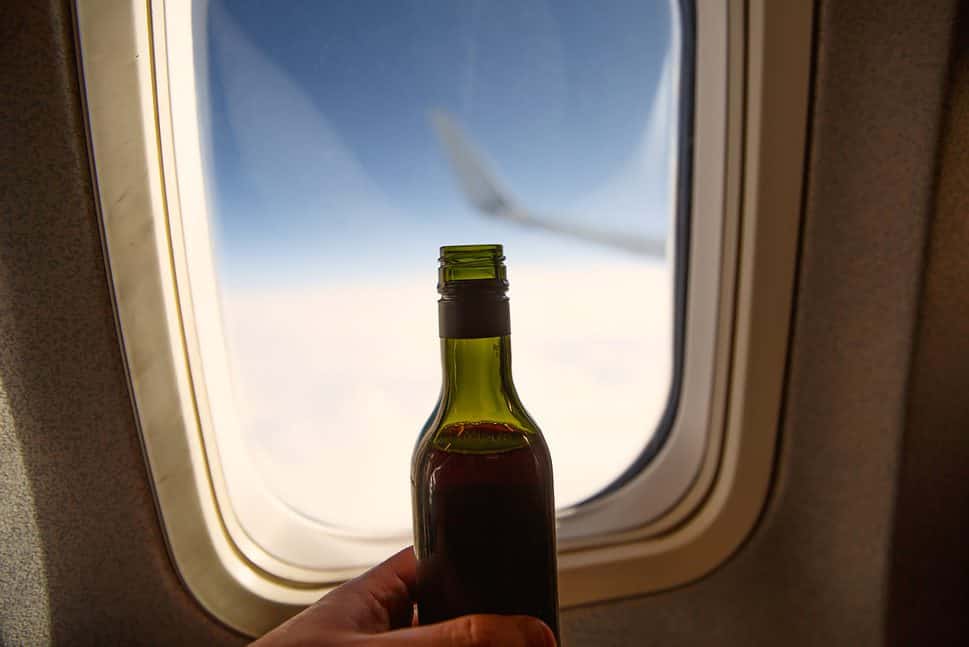 A bottle of wine onboard airplane