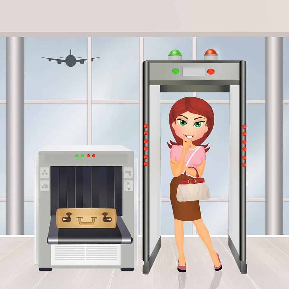 Illustration of woman going through airport scanner