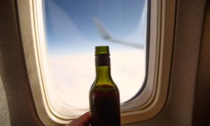 bottle of wine on the plane