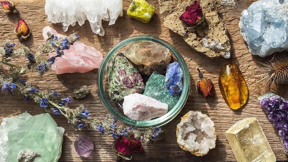 colorful healing crystals and minerals