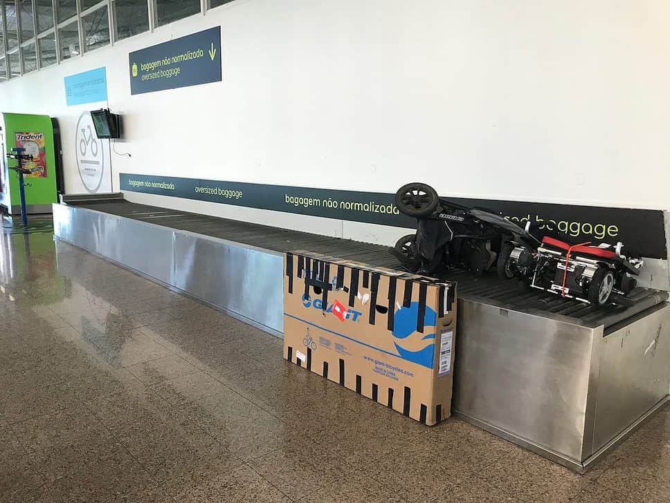 Bicycle in box at Faro airport Portugal