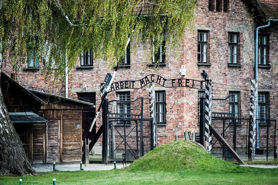 Gates to Auschwitz Birkenau Concentration Camp Poland