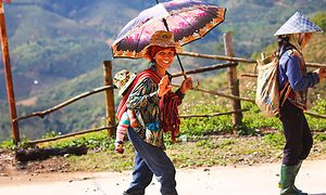 Vietnamese Women Walking Mountainous Road