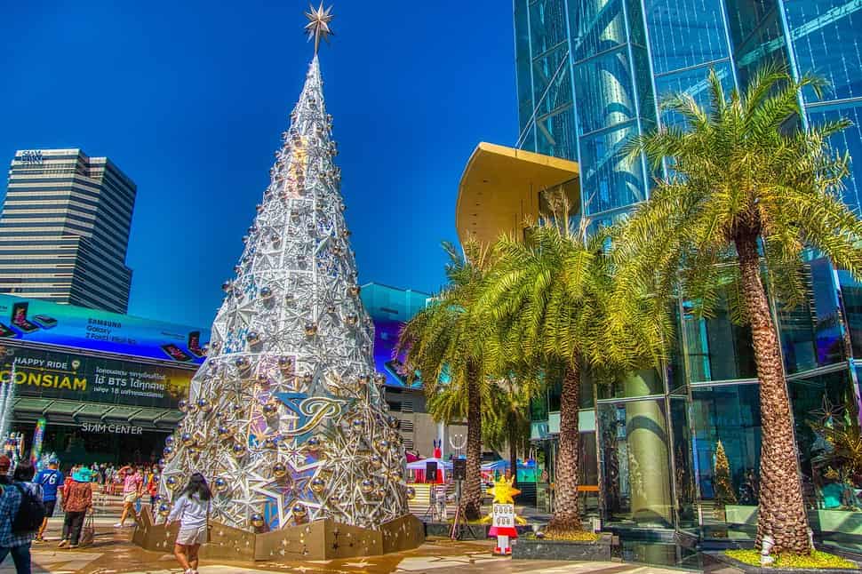 Christmas Tree in front of Siam Paragon Shopping Mall in Bangkok Thailand